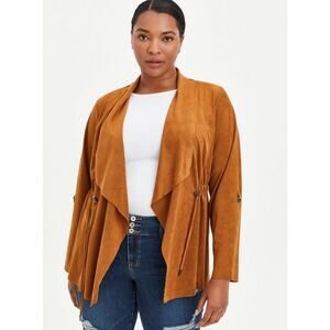 Torrid Cognac Faux Suede Drape Front Anorak Jacket Tan Camel Plus4X Boho Western